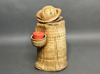 A Very Interesting Pottery Figural Candleholder With Separate Head