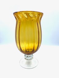 Large Weighted Handblown Amber Urn Style Pedestal W/ Clear Base