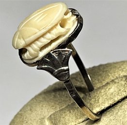 Vintage Sterling Silver Egyptian Revival Carved Carved Scarab Ring