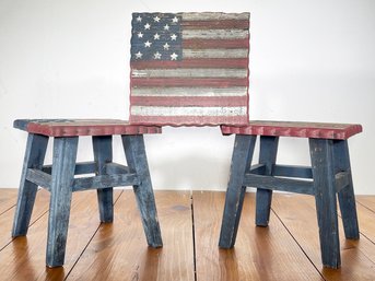 A Set Of 3 American Flag Footstools