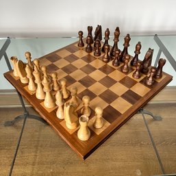 A Marquetry Wood Chess Set- 22 X 22