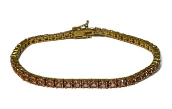 Gold Tone Joan Rivers Pink Gemstone Tennis Bracelet 7.5' Long.