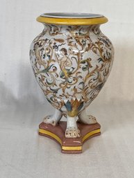 1990s Asian Influenced Open Urn Vase - Featuring Cherubs  10'H - Makers Mark On Bottom