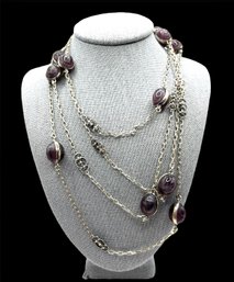 Vintage Long Ornate Purple Round Beaded Necklace