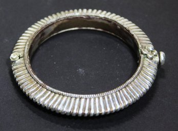 Antique Continental Silver Round Hinged Bangle Bracelet Wide