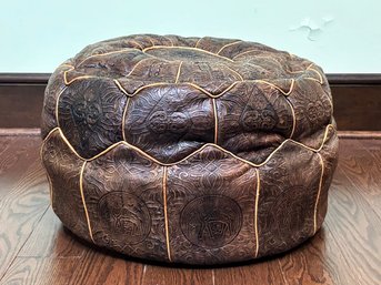 A Tooled Leather Moroccan Pouf