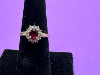 14K Yellow Gold Garnet & White Topaz Ring