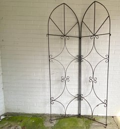 Two Mid Century Wrought Iron Painted Garden Trellis Panels
