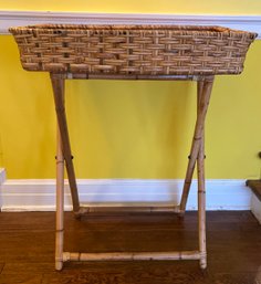 Elegant Wicker Tray With Bamboo Stand