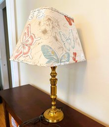 Very Pretty Brass Table Lamp With Muted Color Butterfly Shade