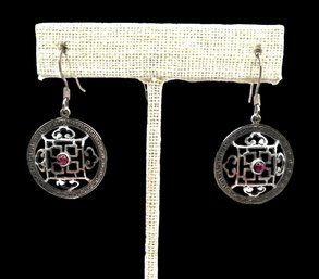 Vintage Sterling Silver Asian Inspired Dangle Earrings