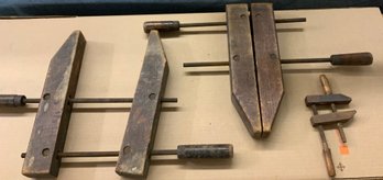 2 Vintage Jorgensen Wooden Vice - Clamp - Hand Turned Tighteners -