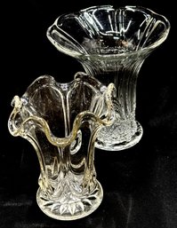 Antique Pairing Of Clear Glass Vases