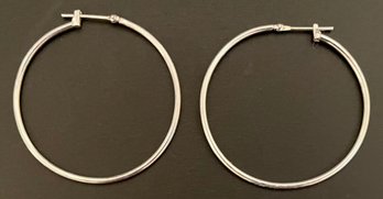 Vintage 925 Sterling Silver Big Hoop Large Pierced Earrings - 2 Inch Diameter