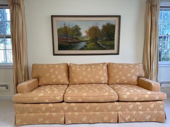 STUNNING Reupholstered Sofa With Gold Silk Ginko Leaves, Amazing Condition!