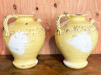 A Pair Of Large Tuscan Glazed Terra Cotta Oil Or Wine Vessels - G