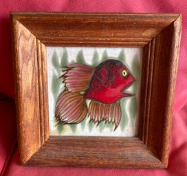 Vintage Framed FISH TILE - Glazed Terracotta