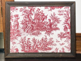 A Toile Covered Pinboard In Wood Frame