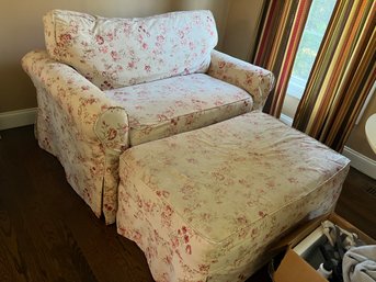 Floral Slipcovered Chair And A Half With Matching Ottoman