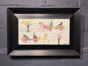 Mid Century Aida Whedon Hand Painted Horse And Buggy Tiles