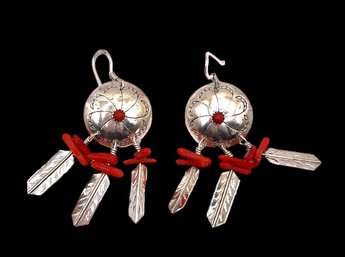 Vintage Sterling Silver Native American Dangle Earrings