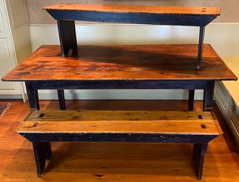 August Jackson Farm House Style Table And Two Benches