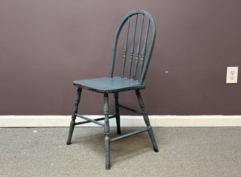A Vintage Windsor Chair In Blue Crackle Paint