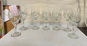 Seven Beautiful Hand Painted Multicolor Flower Designed Wine Glasses. DS - B3