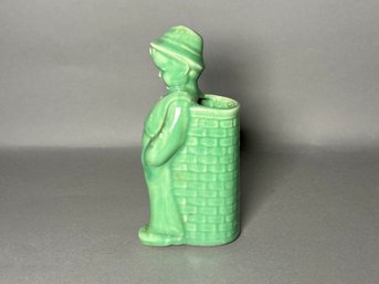 Vintage Porcelain Dutch Boy Green Planter
