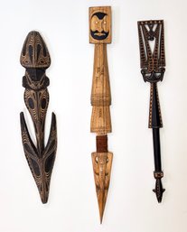 A Trio Of Oceanic Carved Wood Art Spears, New Guniea