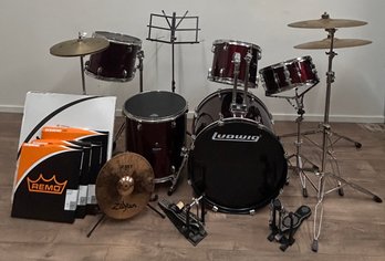 Ludwig Drum Set With Extra Drum Heads And Cymbals