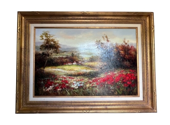 Beautiful Vintage Inspired Landscape Oil Painting With Gold Leaf Frame