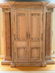 Large French Country Pine Armoire Style Media Cabinet (LOC:W2)