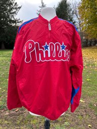 NOS Never Worn No Tags Authentic Majestic  Size L Red Phillies ' The Trainer' Nylon Wind Breaker