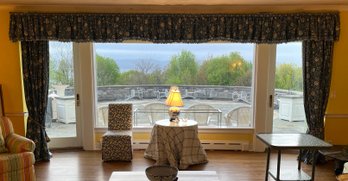 Elegant Blue Floral Drapes With Valance