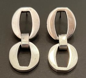 Vintage 925 Sterling Silver Pair Pierced Dangle Earrings - Mexico TQ-05 - 1 3/8 Long X 5/8 Wide - Oval Links
