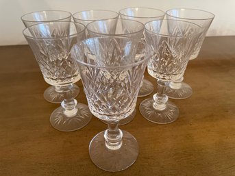 8 Vintage Crystal Glass Wine Glasses.  2.5' X 5'  ( Top Of Buffet)