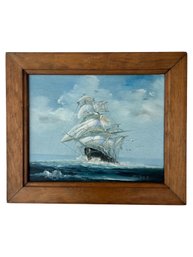 Framed K Maskell (Signed K Max) Sailing Ship Open Seas Painting 10 X 12