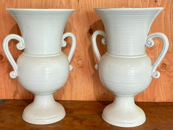 A Pair Of Large Glazed Earthenware Vases - Italian - F