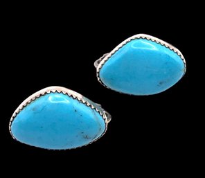 Vintage Sterling Silver With Turquoise Color Screw On Earrings