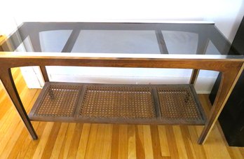 Mid Century Modern Smoke Glass Cane Sofa Table