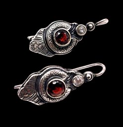 Vintage Sterling Silver Ruby Red Color Earrings