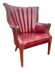 Red Tuxedo Back Queen Anne  Chair With Nailhead Trim Vintage - Lot 1