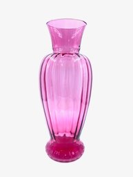 Vintage Ribbed Handblown Cranberry Glass Vase By Pilgrim Glass