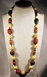 Art Deco 1920s Plastic Vintage Necklace Japanese Masks Ojime Beads