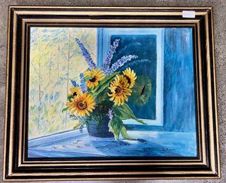 Acrylic On Artist Panel, Sunflowers Bathed In Blue, Elizabeth Koch