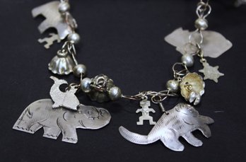 India Silver Plated Brass Animal Charm Necklace Elephants, Cats, Etc.