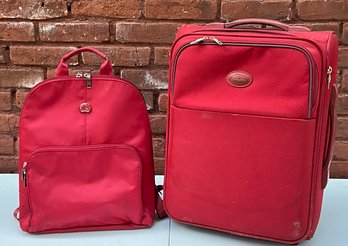 Red Samsonite 20 Inch Wheel Luggage And Red Delsey Backpack