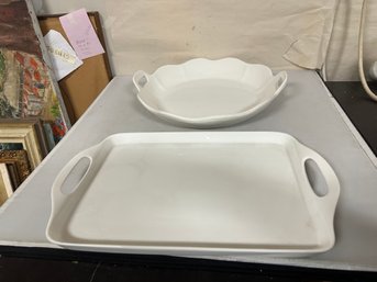 Large White Ceramic Cosmet Serving Tray Made In Italy And Large White Serving Tray Made In China. DS - D3