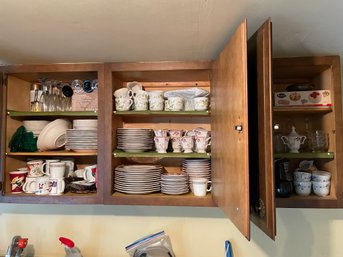 Content Of Four Cabinet With China Sets , Glassware And More.